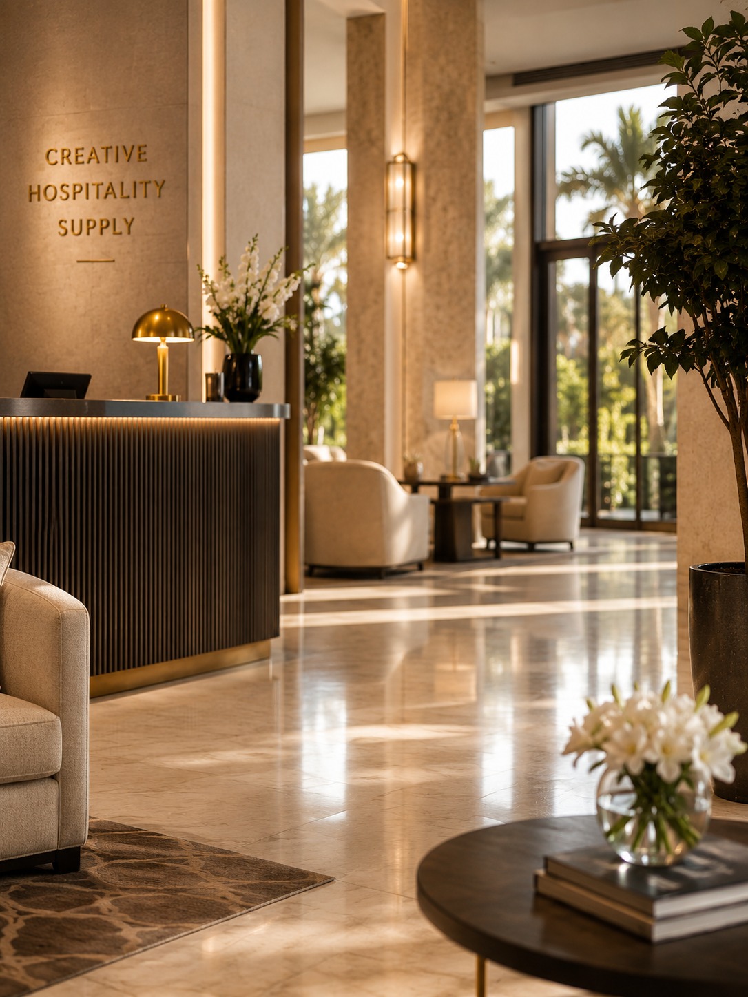 Hotellobby mit Rezeptionstresen und Creative-Hospitality-Supply-Branding – Kategorie Empfang & Lobby
